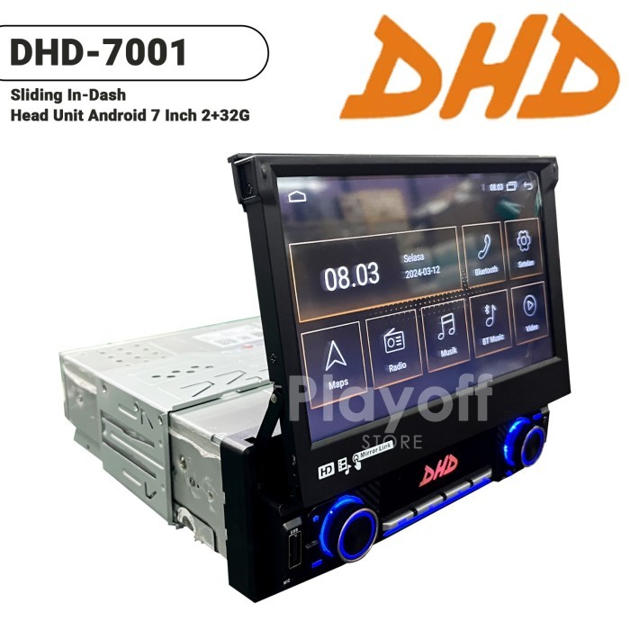 Single Din Carplay Ram 2+32 GB Head Unit Android 7 inch DHD Sliding In-Dash