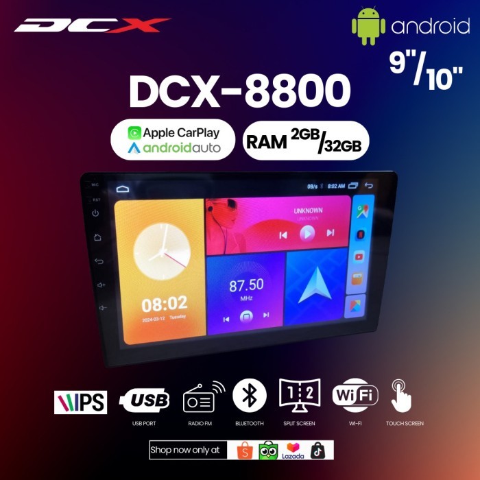 Head Unit Double Din Android Dcx-8800 9 Inch / 10 Inch Ram 2+32GB Android Auto / Carplay Universal