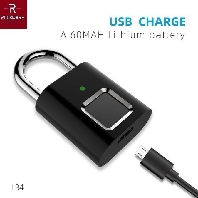 ROCKWARE RW-L34 Mini Fingerprint Lock - Gembok Kecil Sensor Sidik Jari