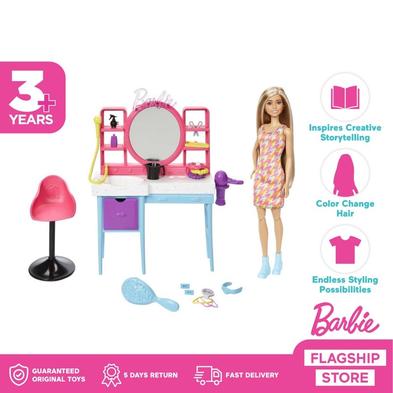 Barbie Salon Doll Playset - Mainan Aksesoris Boneka Anak Perempuan