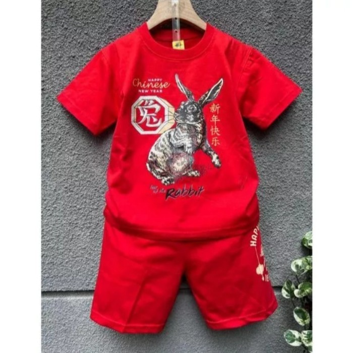 Setelan Imlek Anak Baju Imlek Merah Motif Kelinci Imlek 2023
