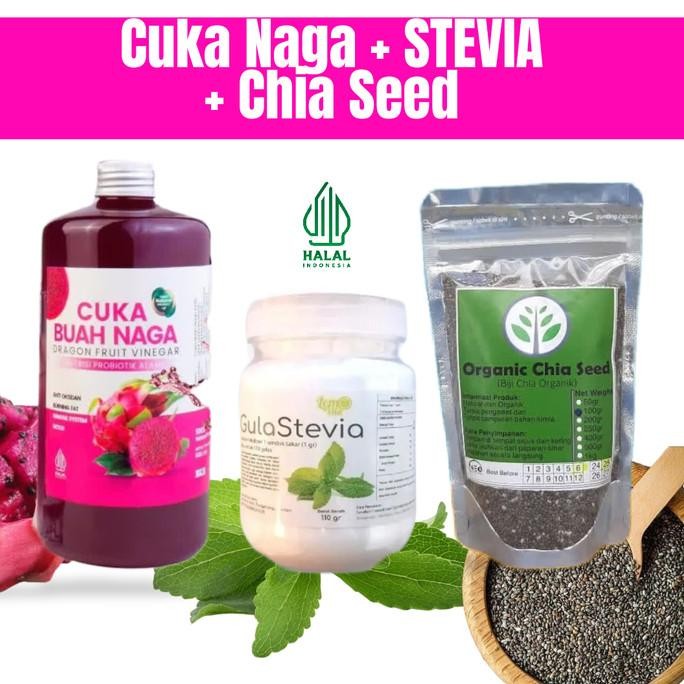 

CUKA NAGA250ml+CHIA SEED100gr+GULA STEVIA 110gr (bisa untuk 550 gelas)