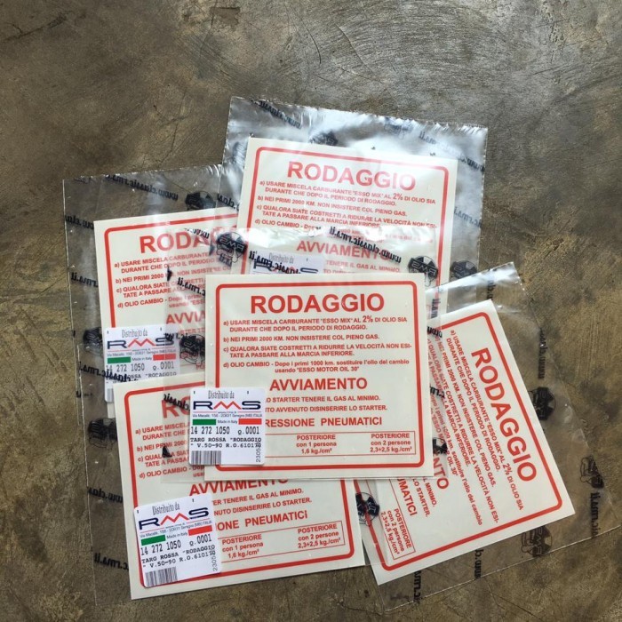 Stiker rodaggio original rms vespa super sport ss darling primavera