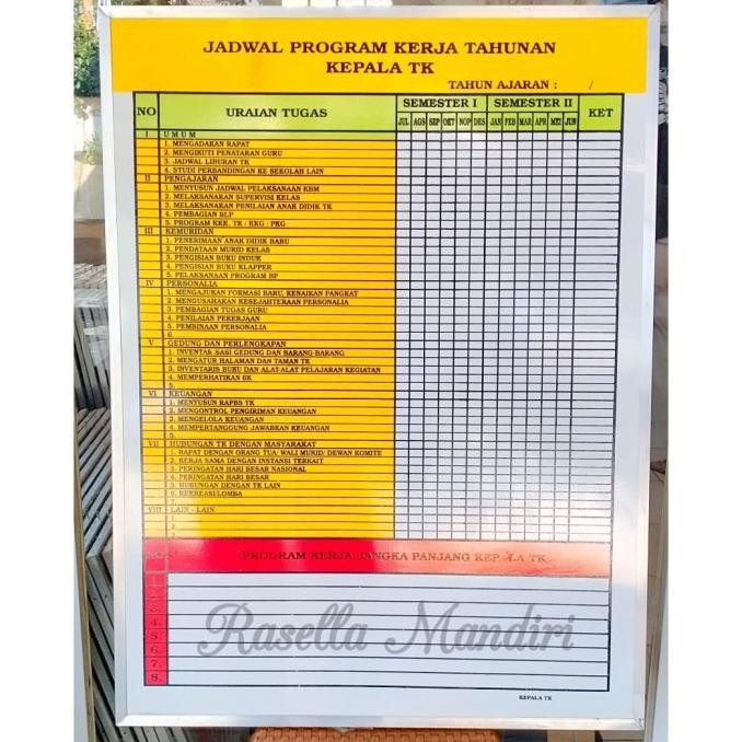 

BIG SALE PROGRAM KERJA TAHUNAN KEPALA TK 60X80 - PAPAN DATA SEKOLAH TK RA PAUD !!!!!