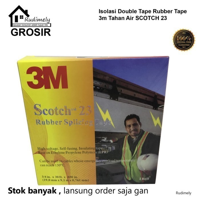 CUCI GUDANG Isolasi Karet Kabel Listrik acRubber Tape 3m Tahan Air SCOTCH 23