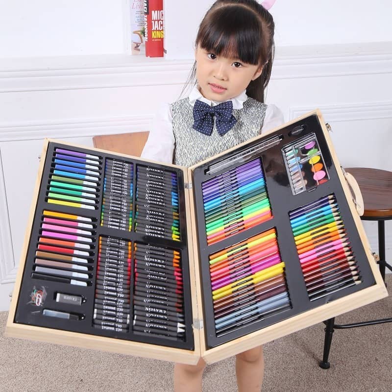 

220 pcs Set Seni Gambar Anak Pena Lukis Pensil Warna dengan Kotak Kayu Set Eksklusif Seni Lukis Kayu |UDcaoEDr|