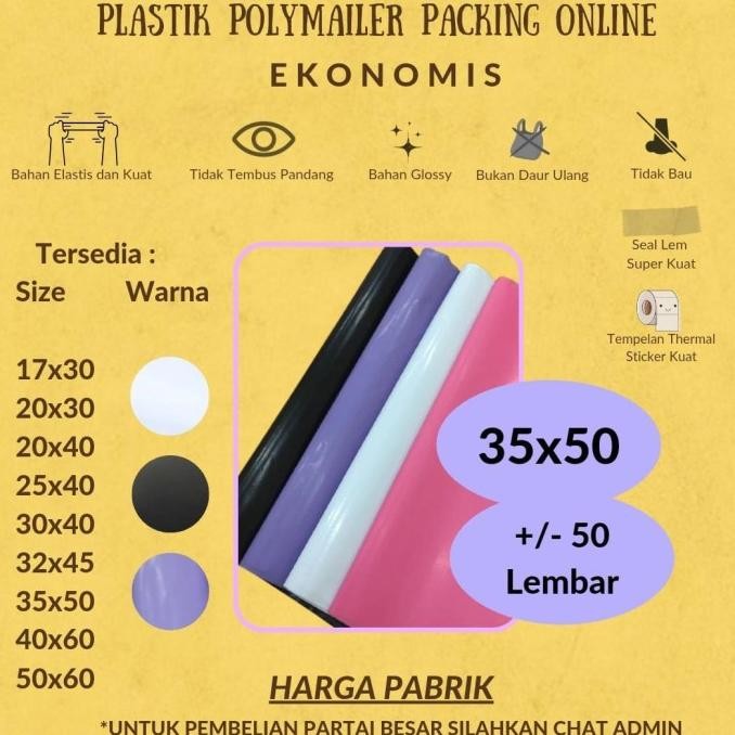 

Promo Polymailer Putih 35x50 Amplop Plastik Packing Olshop Hitam 50 lbr COD