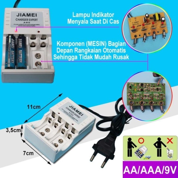 $$$$] JIAMEI Charger Baterai AA AAA 9V Kotak Batre A2 A3 Cas Batu 4 Slot