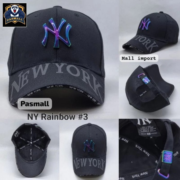 Topi Topi pria baseball import plat besi logo NY rainbow 03 - plat rainbow 03 terbaru termurah