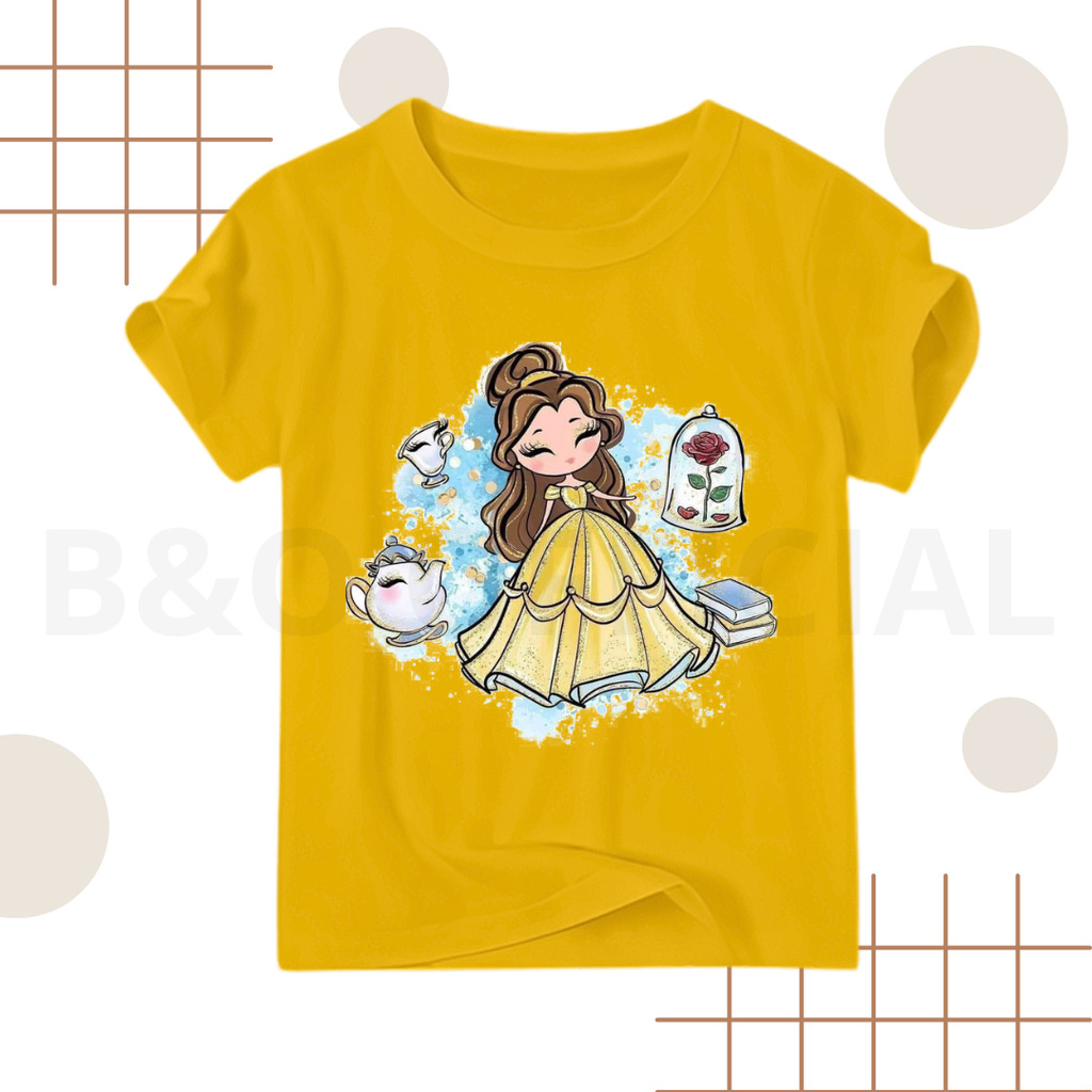 B&O Kaos Anak Princess Belle | Kaos Anak Perempuan Lucu Bahan Baby Terry Sablon DTF Printing
