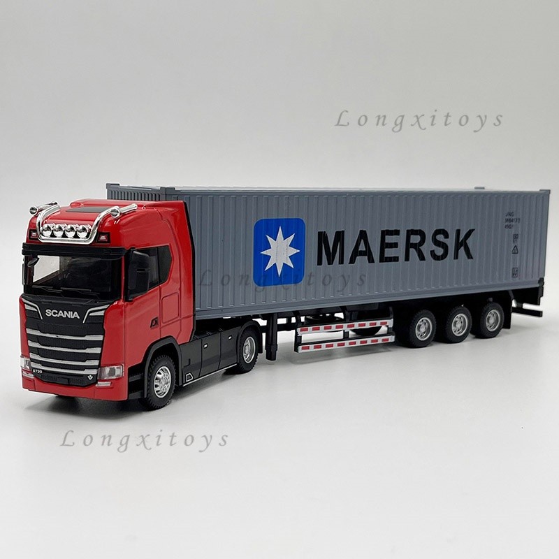 Model Truk Diecast 1:50 Mainan Traktor Scania S730 Dengan Kontainer Semi-Trailer Tarik Kembali Suara