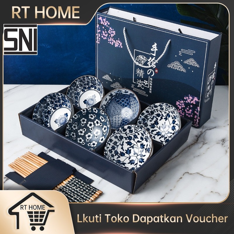 Kebutuhan Dapur RT HOME Souvenir mangkuk set porselen biru dan putih bermutu tinggi mangkuk keramik