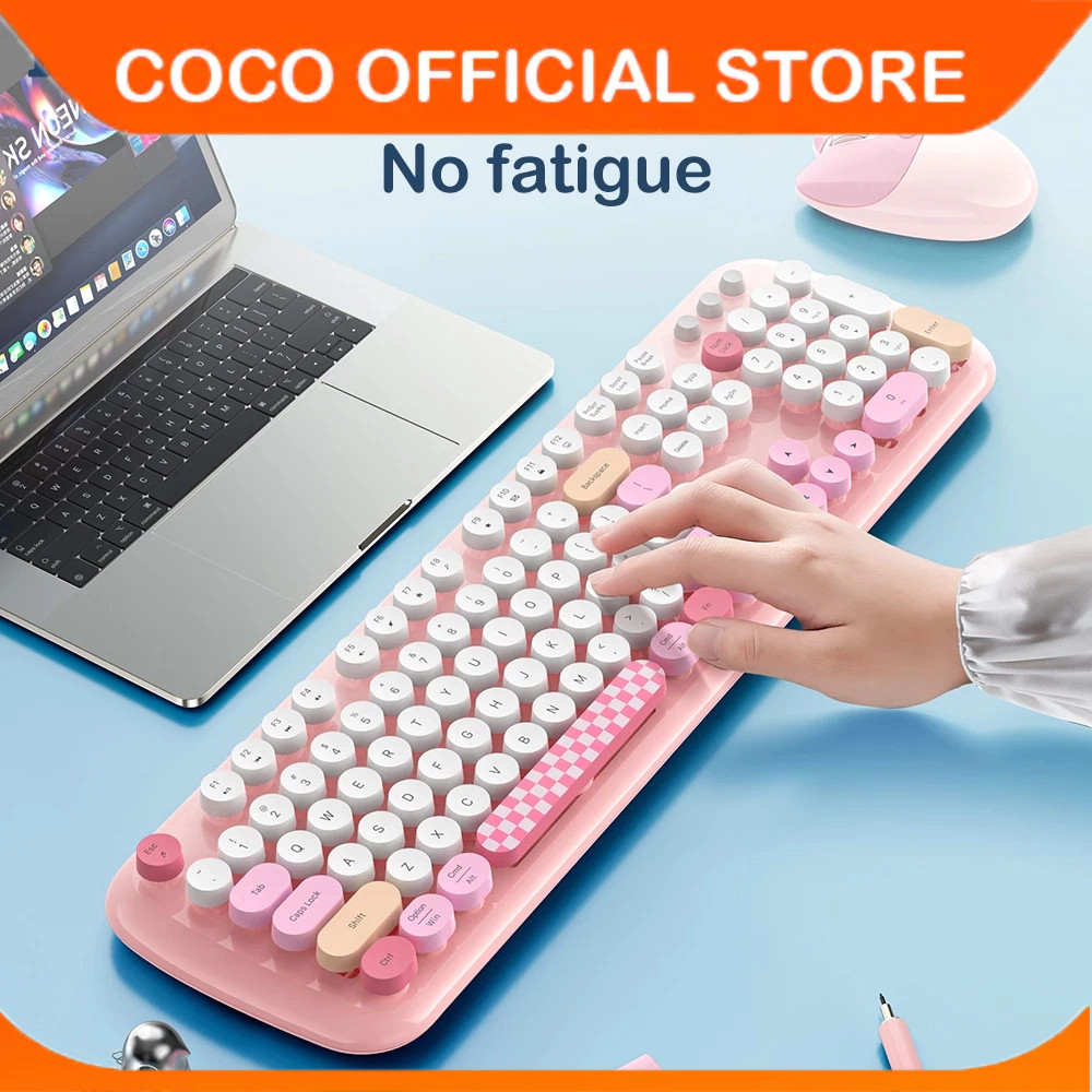 Komputer & Aksesoris Set Keyboard Nirkabel Kantor 2.4Ghz Bentuk Kucing Lucu Keyboard Hening Tombol