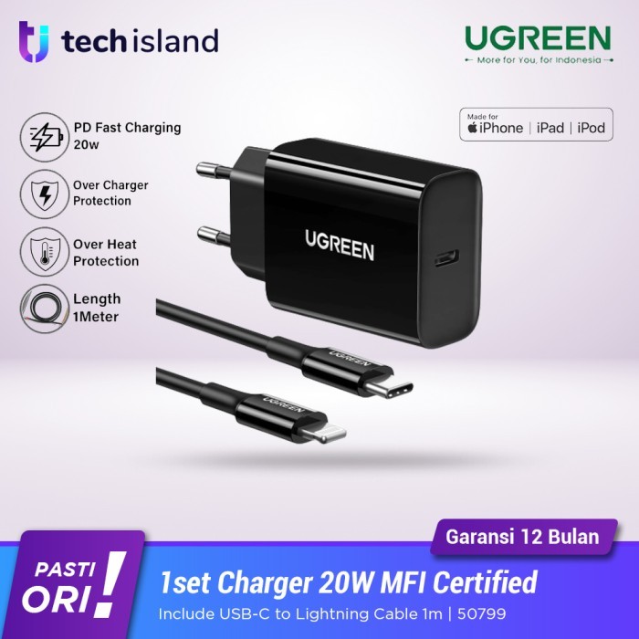 Ugreen PD Fast Charger Set 20w+USB-C to Lightning Cable MFI CD137