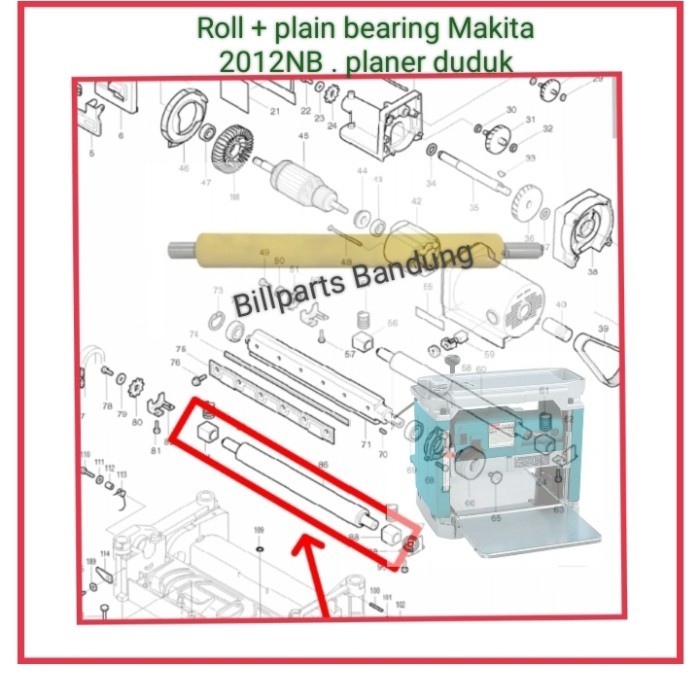 *$*$*$*$] Roll 2012NB plain bearing Makita planer duduk tickhneser planner roller 2012 serut sugu