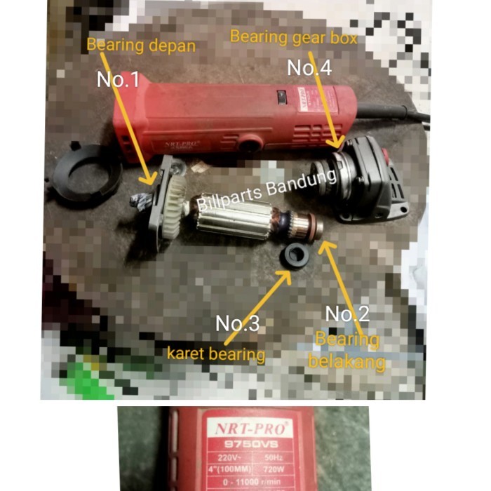 Buruan serbu] karet bearing NRT 9750VS gerinda tangan pro 9750 VS gear box carbon brush spul slepan