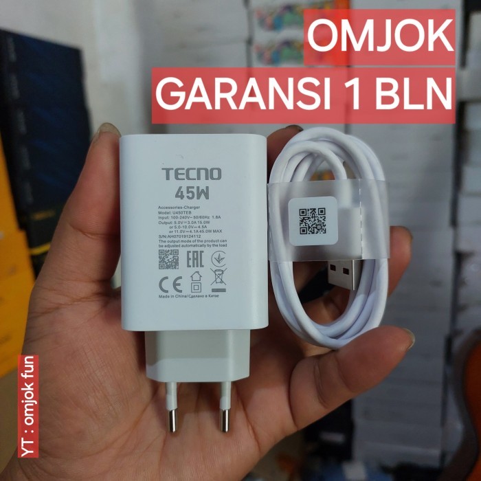 Charger Original copotan Tecno 45w Pova 4 pro Bawaan