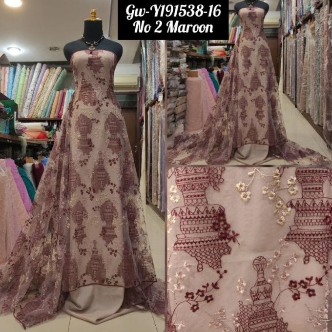 favorit] Kain Tile Brokat Etnik Bunga Abstrak Dua Warna Gw-Y191538-16 Maroon