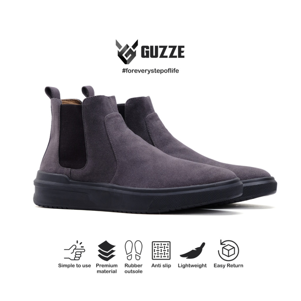 PROMO SEPATU WANITA  Sepatu Chelsea Boots Suede Pria Casual Guzze Axton Dark Grey