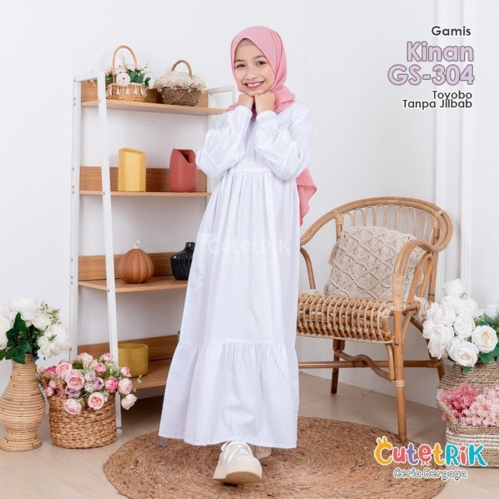 KOMPLIT GS 304 Baju Muslim Gamis Manasik Putih Anak Remaja Dewasa Cutetrik Kinan Polos Katun Toyobo