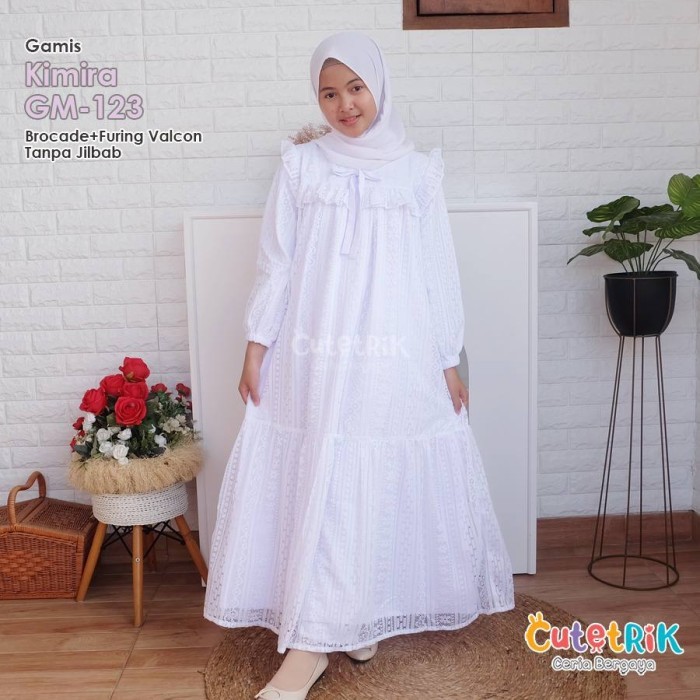 LIMITED EDITION GAMIS PUTIH ANAK DAN REMAJA PEREMPUAN BROKAT CANTIK KIMIRA BY CUTETRIK