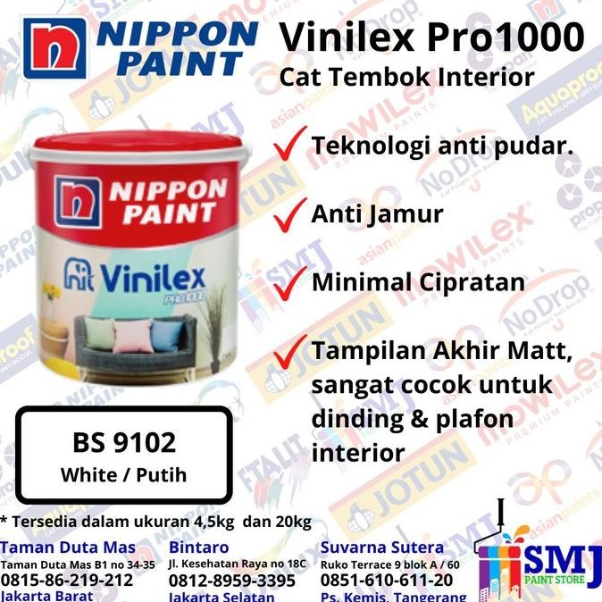 

CAT TEMBOK INTERIOR VINILEX PRO 1000 PUTIH / WHITE 9102 4,5KG BKN 5KG ORIGINAL