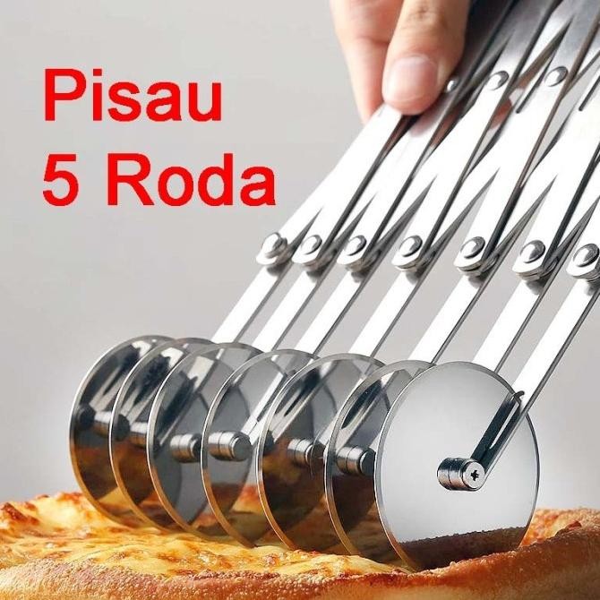 

Berkualitas 5 Roda Pemotong Pemisah Adonan Pizza/Roller Pastry Knife/Pisau Adonan