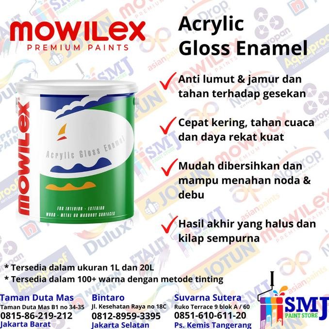 

CAT SERBAGUNA MOWILEX ACRYLIC GLOSS ENAMEL AGE WARNA TINTING 1L ORIGINAL