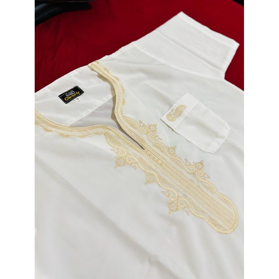 Jubah Pria Baju Muslim Jubah Gamis Sultan Motif Dubai Pria Maroko Maroco - Putih, M = 56 slimfit jum