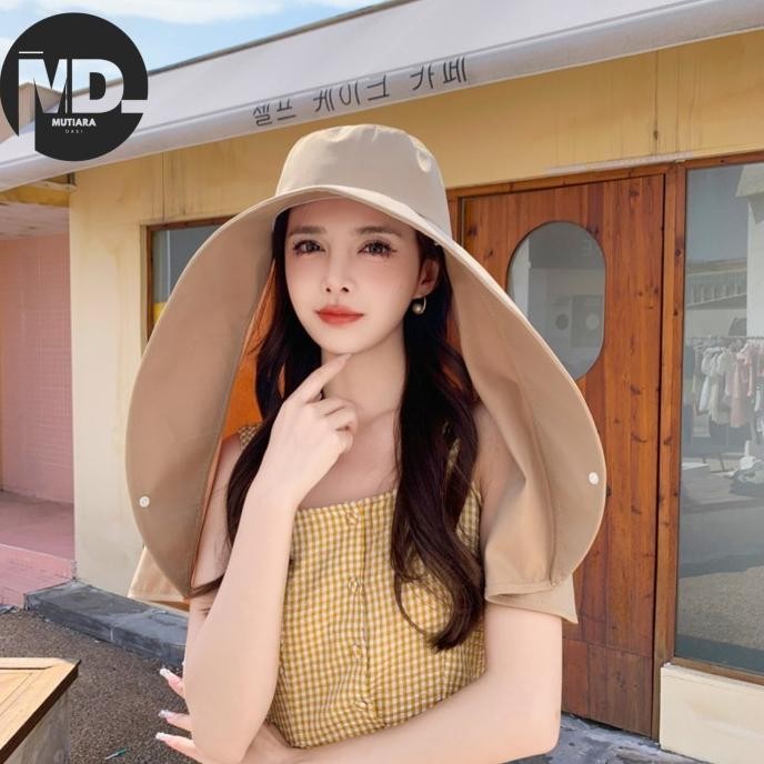 TOPI WANITA MUSIM PANAS TOPI PANTAI ANTI UV TOPI LEBAR HIJAB KOREA KHAKI