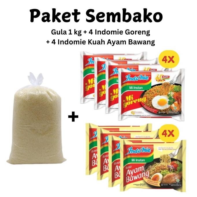 

NEW PAKET SEMBAKO GULA 1 KG + 4 INDOMIE GORENG + 4 INDOMIE KUAH AYAM BAWANG KODE 144