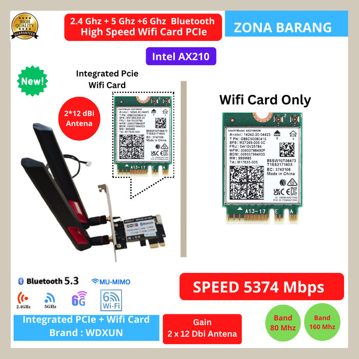Intel AX210 High Speed Wifi Card PCIe Wifi6 Dual Band Bluetooth