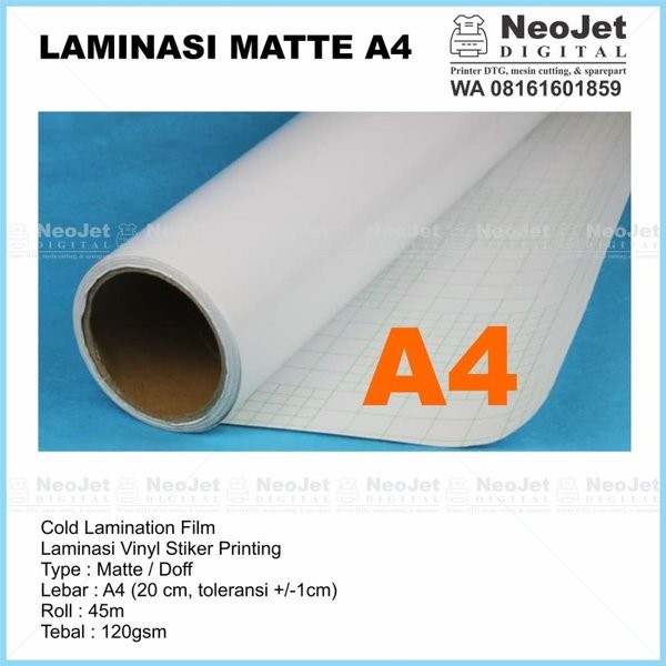 

Terlaris Laminasi Dingin Matte Doff Buram 120 Gsm A4 Roll 45M 50 Yard Murah New