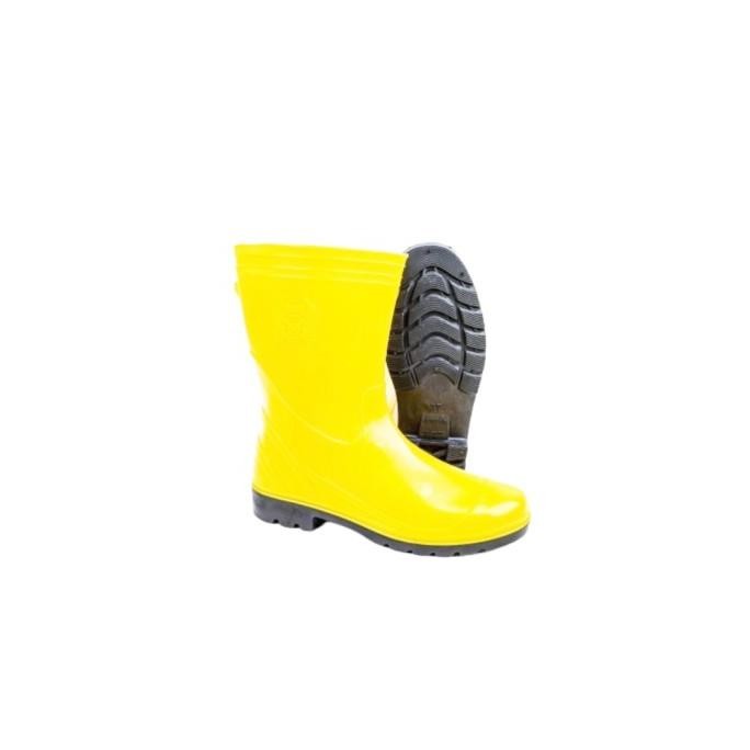 Sepatu Boot Tinggi Hunter Safety 1 Hitam Kuning Putih Toe Cap Besi -