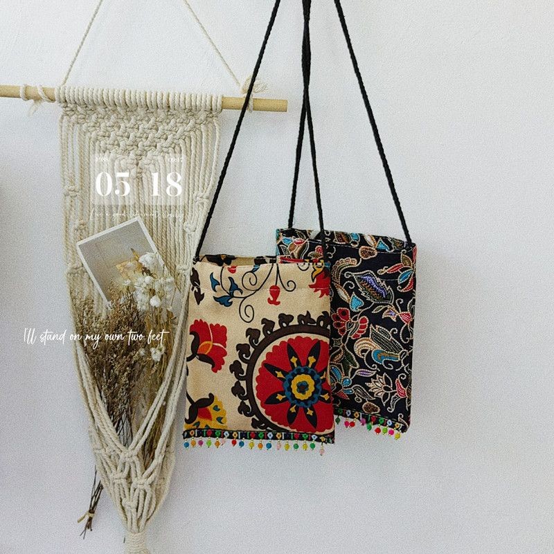 Mori Style Ethnic Style Tassel Crossbody Small Square Bag