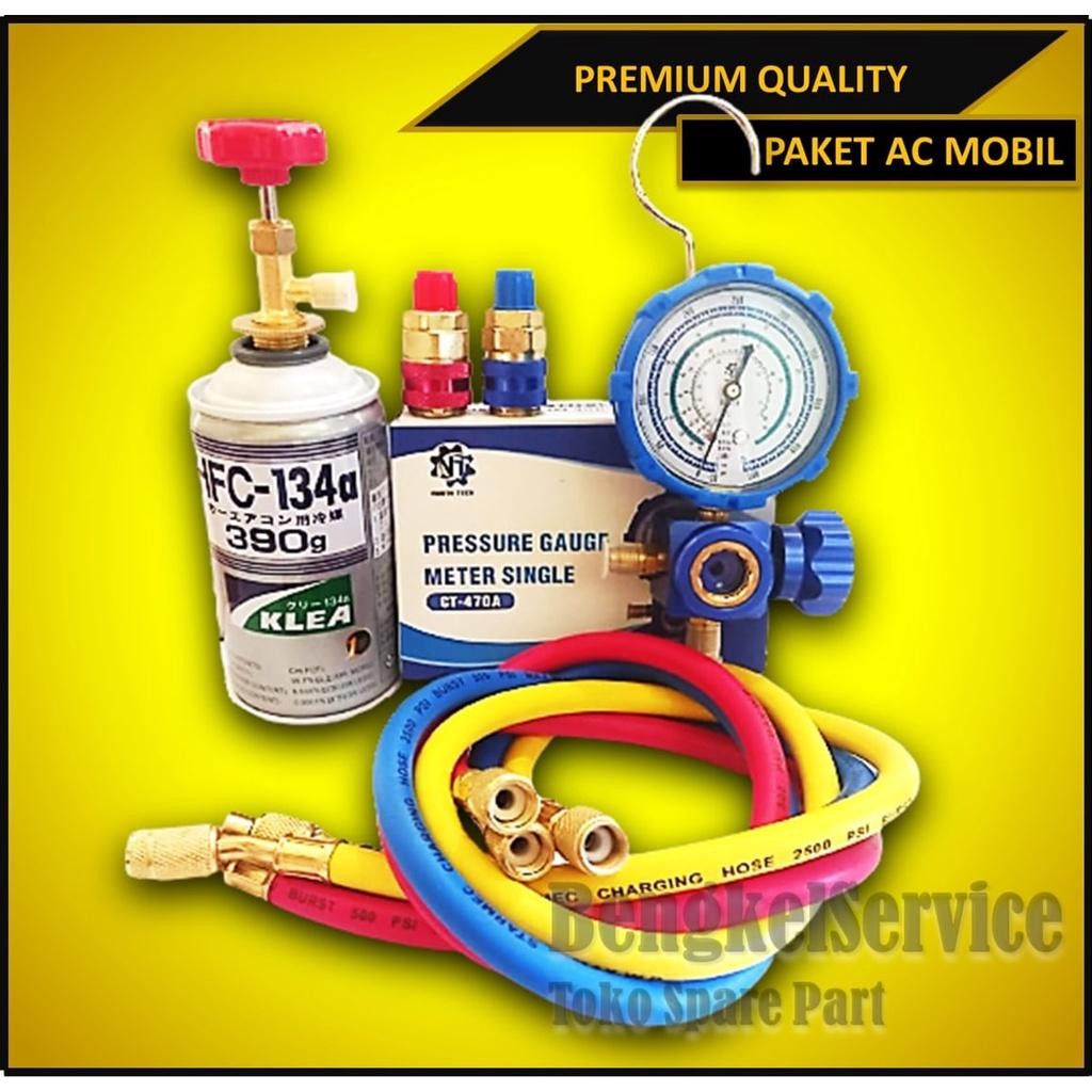 Paket Isi Refrigeran R134A Klea Ac Mobil Variasi Refrigeran R134A, Manifold Gauge & Selang, Can Tap 