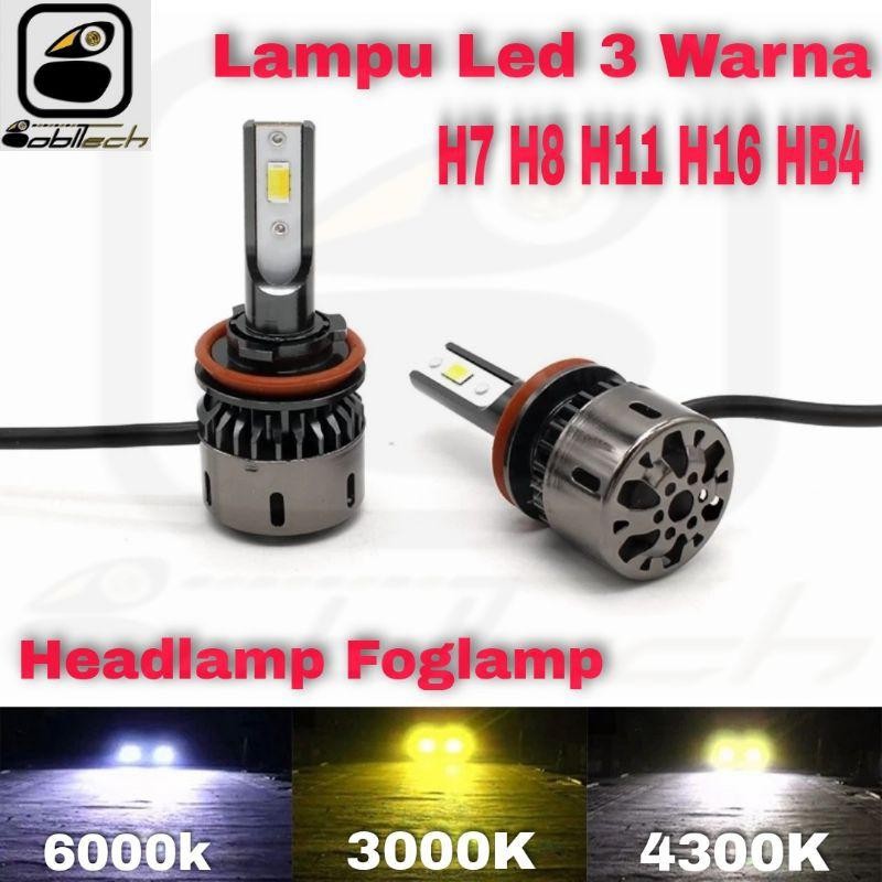 Lampu Mobil 3 Warna Headlamp Foglamp Led H7 H11 H16 H8 Hb4