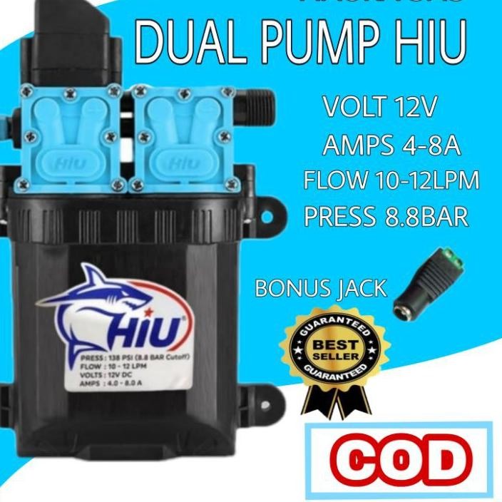 Dual Pump Hiu 12V 8Lpm 8.8 Bar / Mesin Pompa Air DC 12volt 320 PSI / Dinamo Pompa Sprayer ,