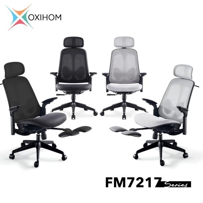 Oxihom FM7217 Kursi Gaming Mesh dengan Foot Rest Hitam - Abu