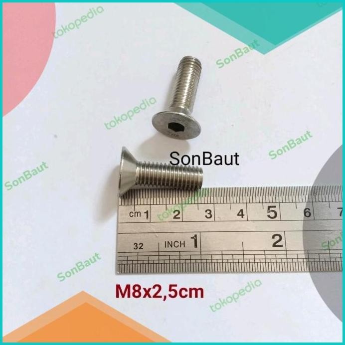 Baut L 12 verseng m8x25 Stainless Stainlis Anti Karat 304 JFL 8x25 07D