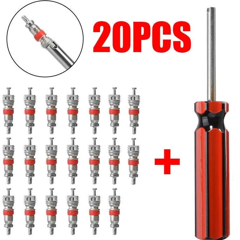 20PCS CAR TIRE VALVE CORE REMOVAL TOOLS INSERT WITH REMOVER TOOL FOR CAR BIKE MOTORCYCLE WHEEL VALVE