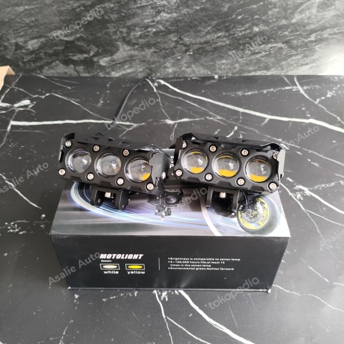 Led Mini Projie 3 Mata Lampu Tembak Mini Projector 3 Lens Kuning Putih