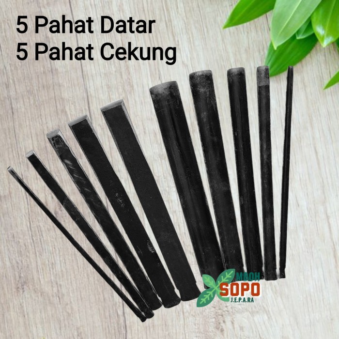 

Alat Ukir Kayu, Pahat/Tatah Ukir Jepara, 5 Pahat Kol dan 5 Pahat Datar