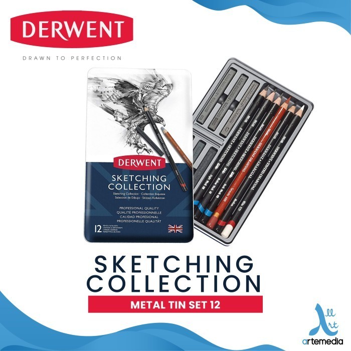 

Pensil Gambar Derwent Sketching Collection Pencil 12 Metal Tin Drawing