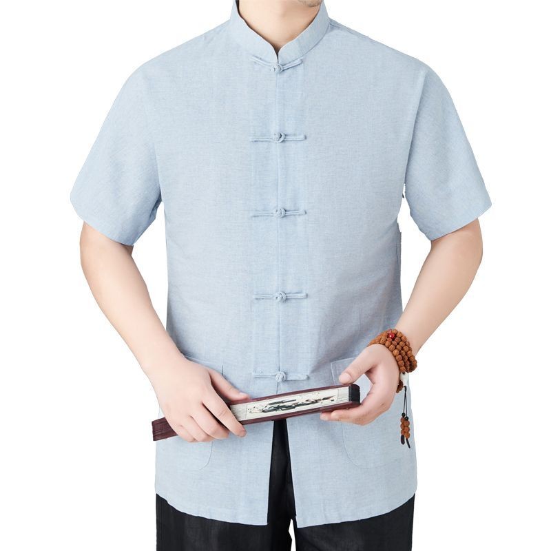 Men's Linen Short Sleeve Chinese New Style Shirt/Linen Cotton and Linen Half Sleeves Chinese Style T