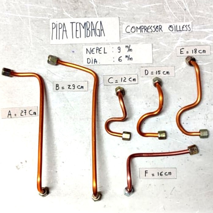 ELT PIPA TEMBAGA COMPRESOR OILLESS /KOMPRESOR TANPA OLI NEPEL 9M VARIAN SGA