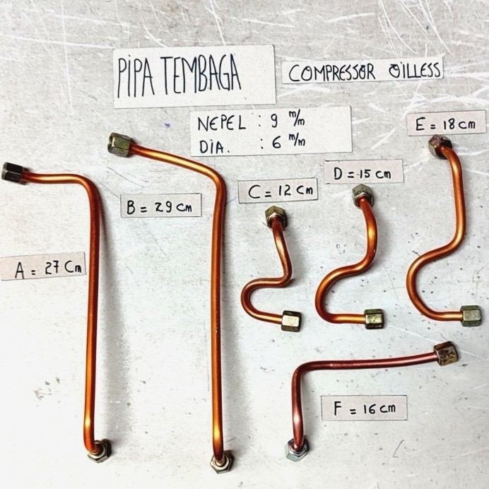 ELT PIPA TEMBAGA COMPRESSOR OILLESS / KOMPRESOR TANPA OLI NEPEL 9MM VARIAN SGA