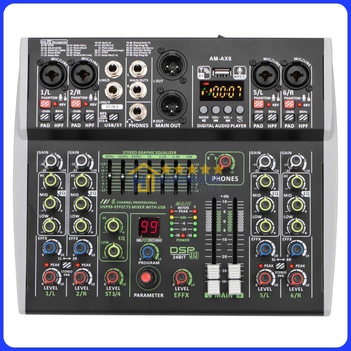 Mixer Audio Professional Dsp 99 Effects Bluetooth Usb 6 Channel