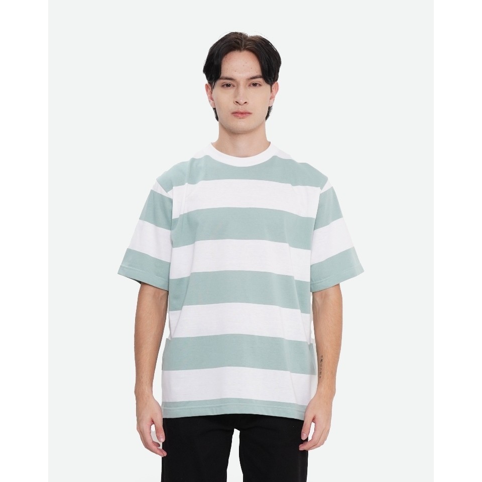 Erigo T-Shirt Stripe Moseley Wide Striped Sage - Kaos Unisex