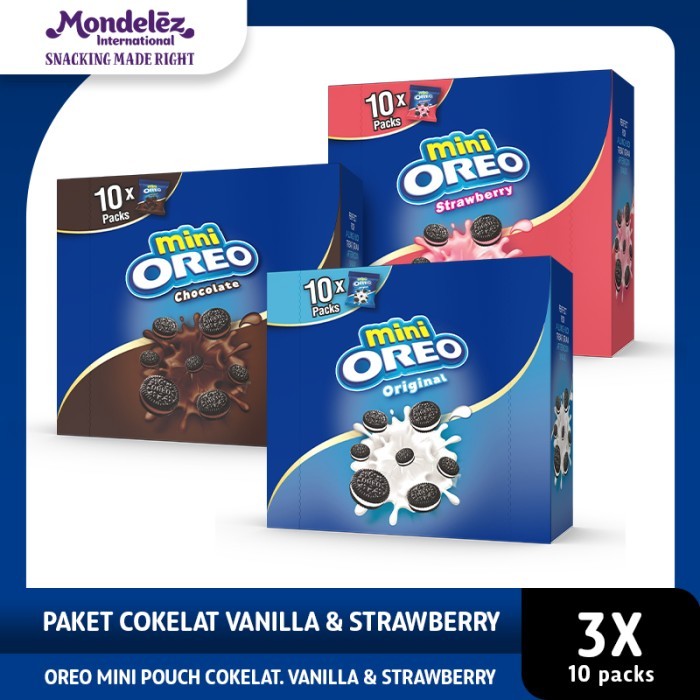 

Oreo Mini Biskuit Pouch 10 x 20.4 gr - Paket Cokelat Vanilla dan Strawberry BERMUTU